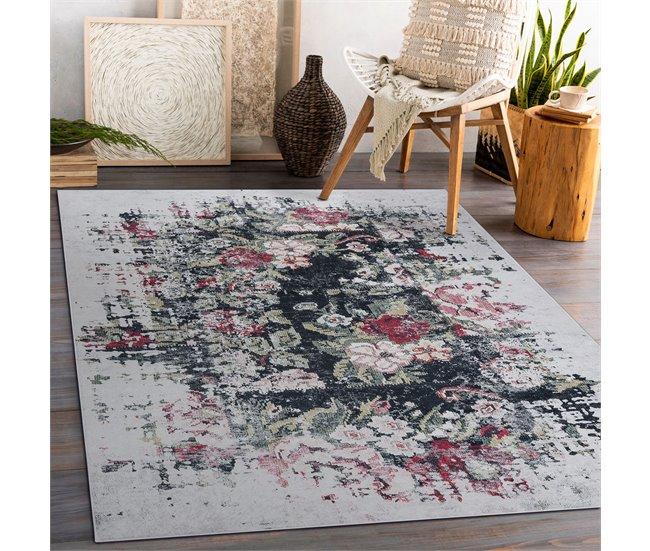 Conforama Alfombra Lavable ANDRE 1816D Flores Vintage Antideslizante 80x150 Cm