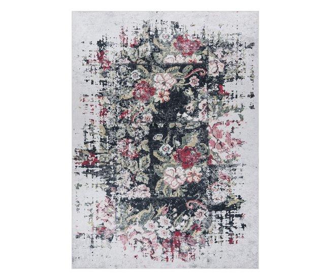 Conforama Alfombra Lavable ANDRE 1816D Flores Vintage Antideslizante 80x150 Cm