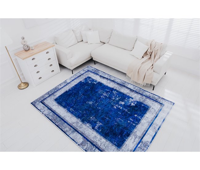 Conforama Alfombra Lavable MIRO 51676.813 Griego Vintage Marco Antideslizante - Oscuro 160x220 Cm