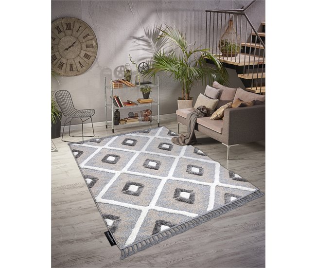 Conforama Alfombra MAROC P651 Diamantes Franjas Bereber Marroquí Shaggy 120x170 Cm