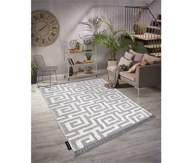 Conforama Alfombra MAROC P655 Laberinto Griego Franjas Bereber Marroquí Shaggy 200x290 Cm
