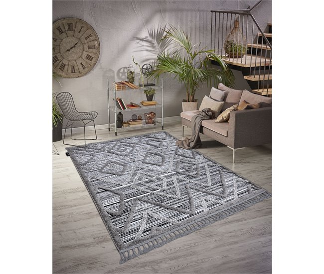 Conforama Alfombra MAROC P657 Diamantes Zigzag Étnico Franjas Bereber Marroquí Shaggy 140x190 Cm
