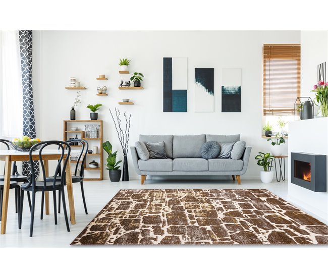 Conforama Alfombra MEFE Moderna 6184 Pavimentación Ladrillo - Structural Dos Niveles De Vellón Obscuro 120x170 Cm