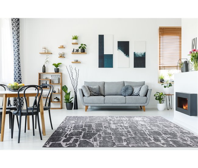 Conforama Alfombra MEFE Moderna 6184 Pavimentación Ladrillo - Structural Dos Niveles De Vellón Oscuro 80x150 Cm