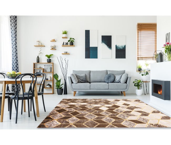 Conforama Alfombra MEFE Moderna B400 Cubo Geométrico 3D - Structural Dos Niveles De Vellón Obscuro 140x190 Cm