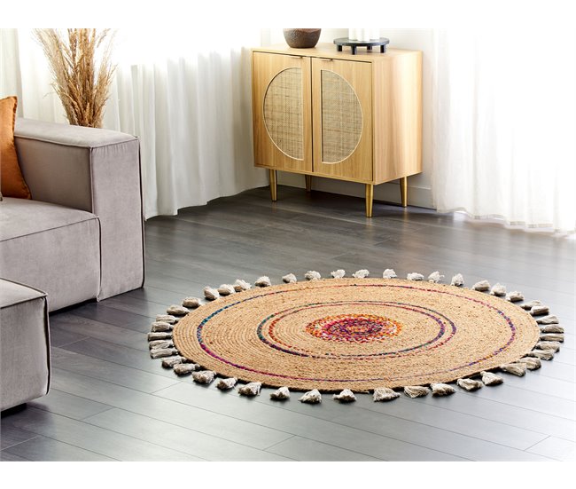 Conforama Alfombra Redonda De Yute Beige ⌀ 140 Cm OBAKOY
