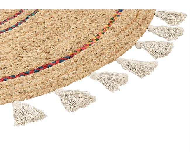 Conforama Alfombra Redonda De Yute Beige ⌀ 140 Cm OBAKOY