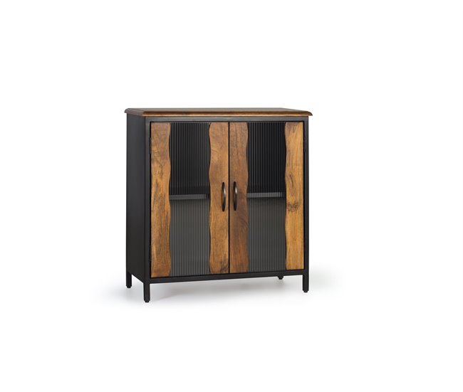Conforama Aparador 2 Puertas De Estilo Industrial Fabricado En Madera De Mango Y Metal. Color Negro/Marrón De 90x37x87 Cm