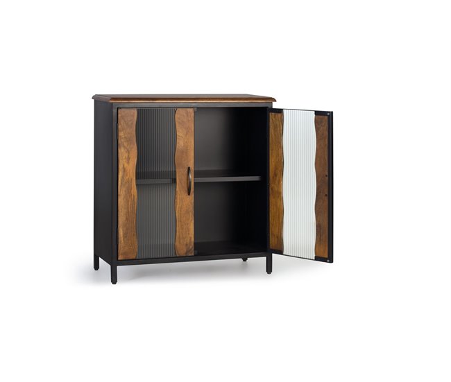 Conforama Aparador 2 Puertas De Estilo Industrial Fabricado En Madera De Mango Y Metal. Color Negro/Marrón De 90x37x87 Cm