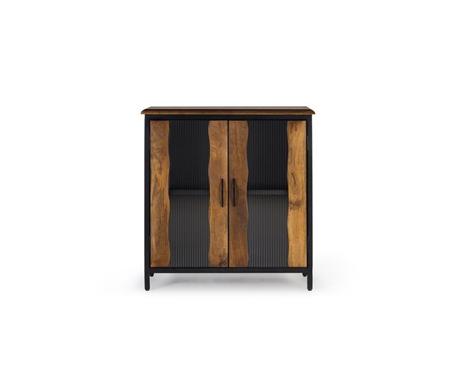Conforama Aparador 2 Puertas De Estilo Industrial Fabricado En Madera De Mango Y Metal. Color Negro/Marrón De 90x37x87 Cm