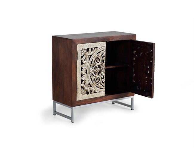 Conforama Aparador 2 Puertas Fabricado En Madera De Mango Las Puertas Están Talladas A Mano Con Base De Metal. Marrón/Dorado De 80x35x80 Cm