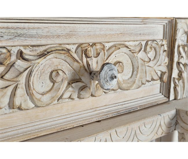 Conforama Aparador 2 Puertas Y 2 Cajones En Madera De Mango Tallado A Mano Y Con Estantes Interiores. Color Blanco De 100x45x120 Cm