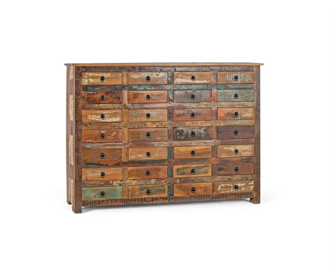 Conforama Aparador 28 cajones de madera reciclada Marrón/multicolor de 110x40x150 cm - Giner y Colomer