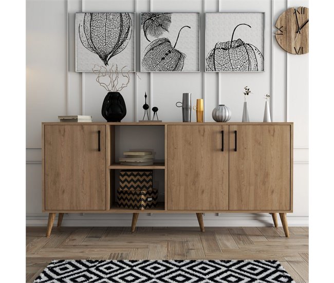 Conforama Aparador 3 Puertas Y 2 Nichos Abiertos Decorado En Madera De Roble L180 Cm - EXXEN