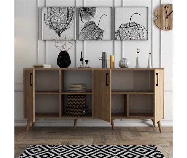 Conforama Aparador 3 Puertas Y 2 Nichos Abiertos Decorado En Madera De Roble L180 Cm - EXXEN