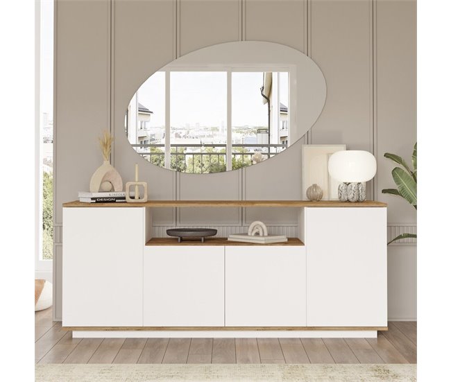 Conforama Aparador 4 Puertas 1 Nicho Abierto En El Medio Decorado En Madera De Pino Y Blanco L180 Cm