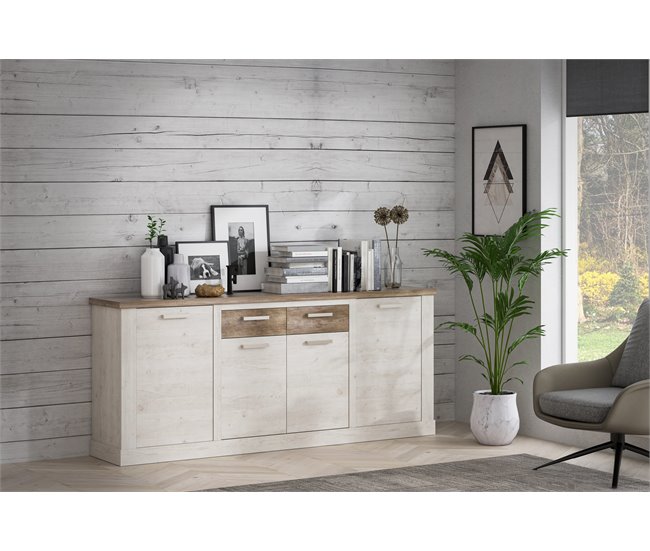 Conforama Aparador 4 Puertas Y 2 Cajones VERONA Blanco Y Madera