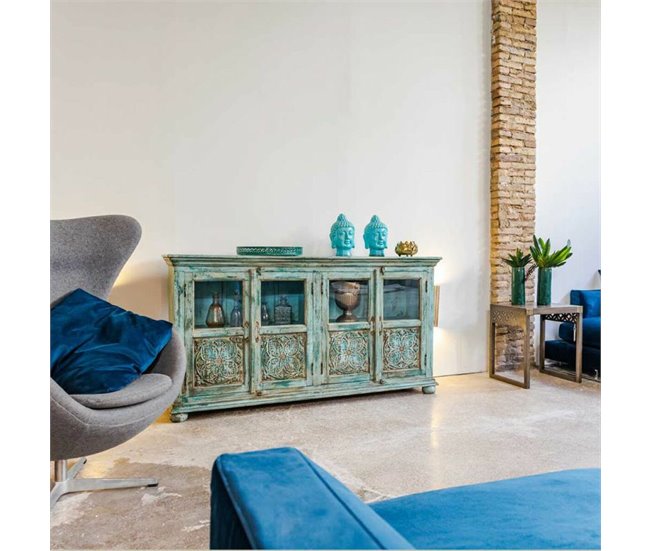 Conforama Aparador Alexandra House Living Azul Madera De Mango 40 X 90 X 170 Cm