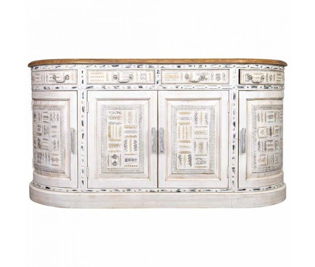 Conforama Aparador Alexandra House Living Blanco Marrón Latón Madera De Mango 45 X 177 X 91 Cm