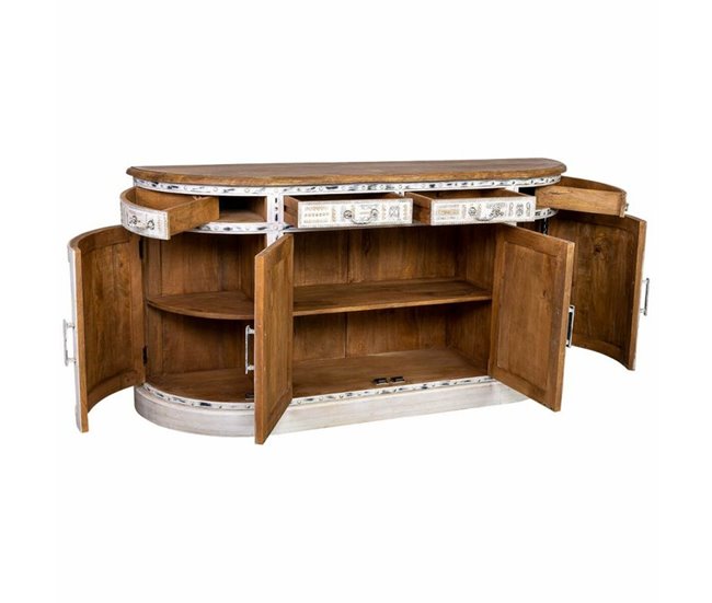 Conforama Aparador Alexandra House Living Blanco Marrón Latón Madera De Mango 45 X 177 X 91 Cm