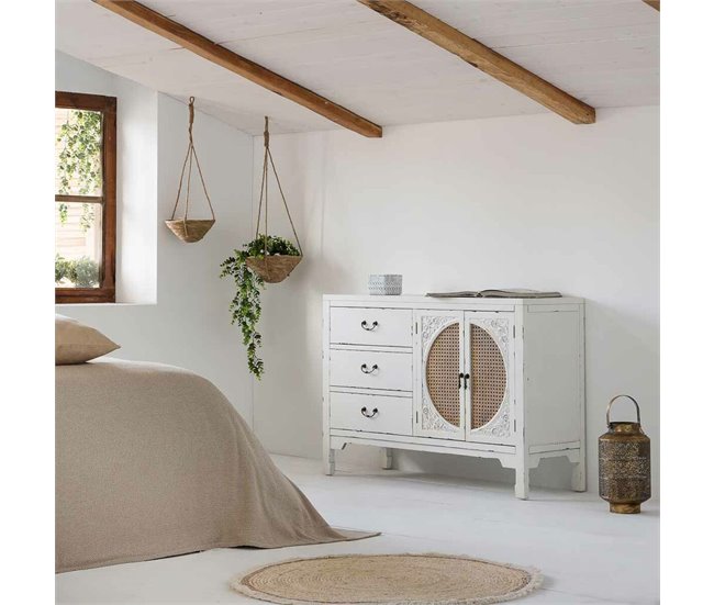Conforama Aparador Alexandra House Living Blanco Ratán Madera De Abeto 36 X 73 X 106 Cm