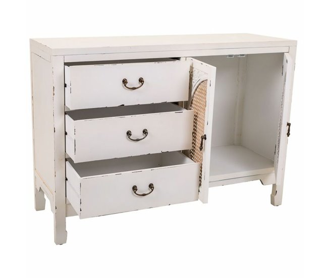 Conforama Aparador Alexandra House Living Blanco Ratán Madera De Abeto 36 X 73 X 106 Cm