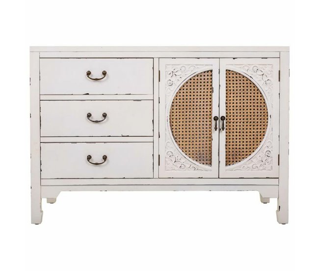Conforama Aparador Alexandra House Living Blanco Ratán Madera De Abeto 36 X 73 X 106 Cm