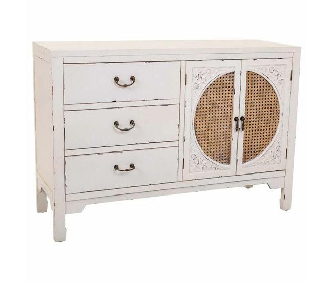 Conforama Aparador Alexandra House Living Blanco Ratán Madera de abeto 36 x 73 x 106 cm