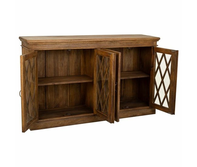 Conforama Aparador Alexandra House Living Marrón Madera Vidrio 40 X 100 X 170 Cm 4 Puertas