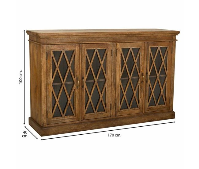 Conforama Aparador Alexandra House Living Marrón Madera Vidrio 40 X 100 X 170 Cm 4 Puertas