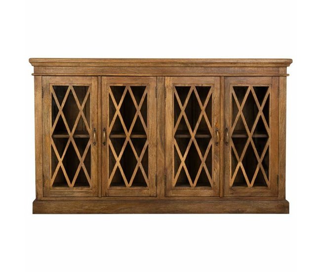 Conforama Aparador Alexandra House Living Marrón Madera Vidrio 40 X 100 X 170 Cm 4 Puertas