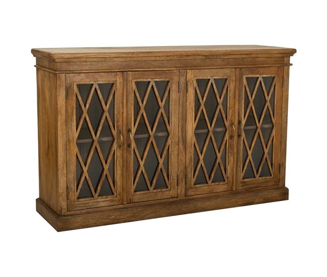 Conforama Aparador Alexandra House Living Marrón Madera Vidrio 40 x 100 x 170 cm 4 puertas