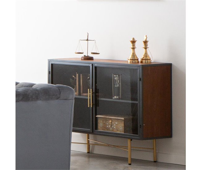 Conforama Aparador Alexandra House Living Marrón Metal Vidrio Madera De Abeto Madera MDF 35 X 80 X 100 Cm