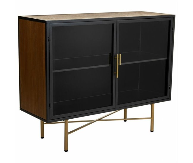 Conforama Aparador Alexandra House Living Marrón Metal Vidrio Madera de abeto Madera MDF 35 x 80 x 100 cm