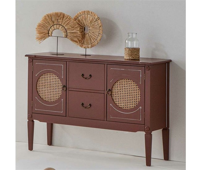 Conforama Aparador Alexandra House Living Marrón Natural Ratán Madera De Abeto 40 X 78 X 106 Cm