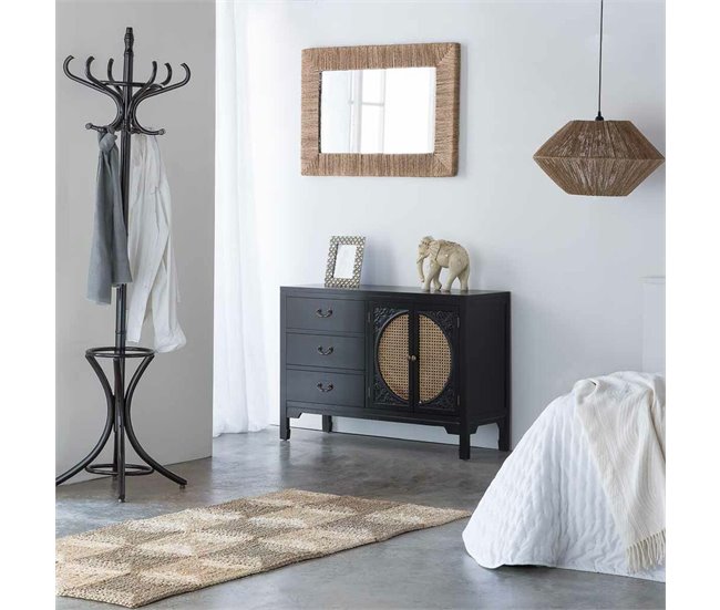 Conforama Aparador Alexandra House Living Negro Ratán Madera De Abeto 36 X 73 X 106 Cm
