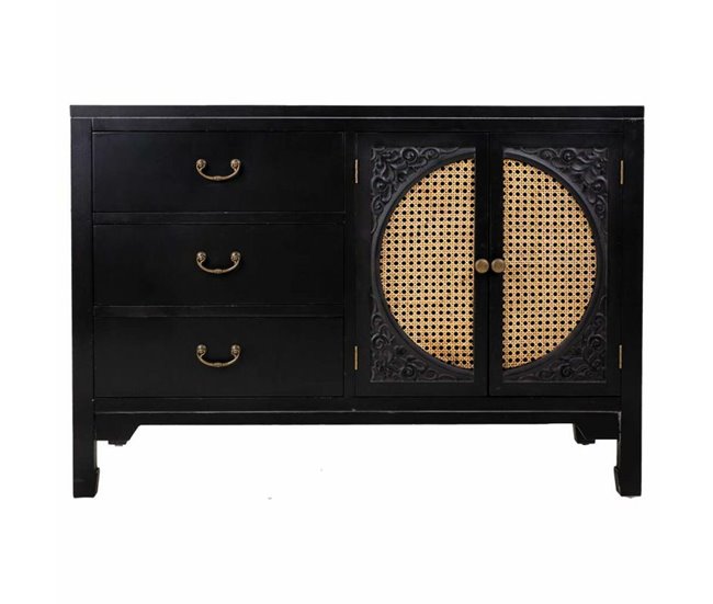 Conforama Aparador Alexandra House Living Negro Ratán Madera De Abeto 36 X 73 X 106 Cm