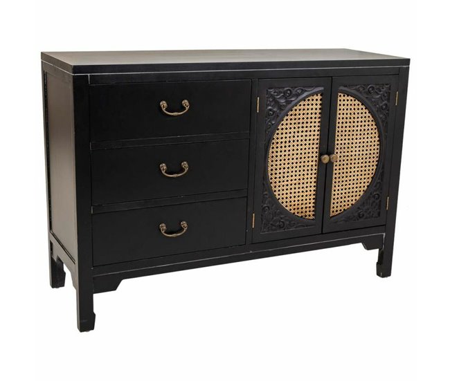 Conforama Aparador Alexandra House Living Negro Ratán Madera de abeto 36 x 73 x 106 cm