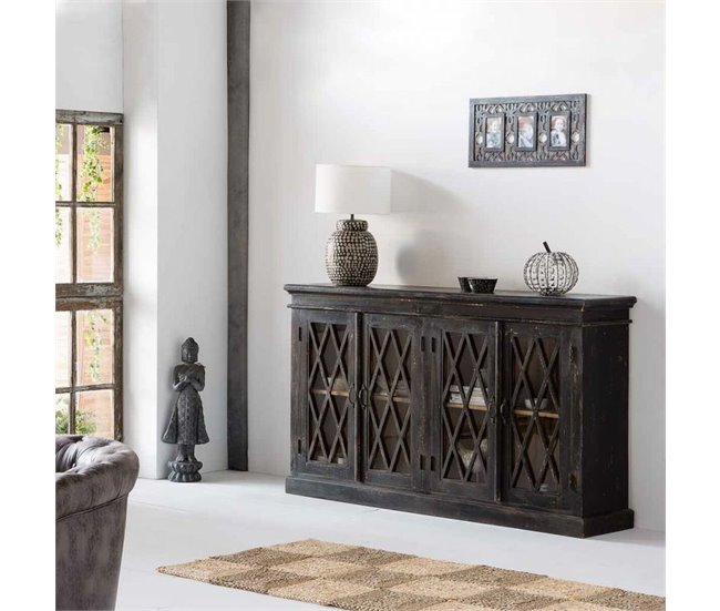 Conforama Aparador Alexandra House Living Negro Vidrio Madera De Mango 40 X 100 X 170 Cm