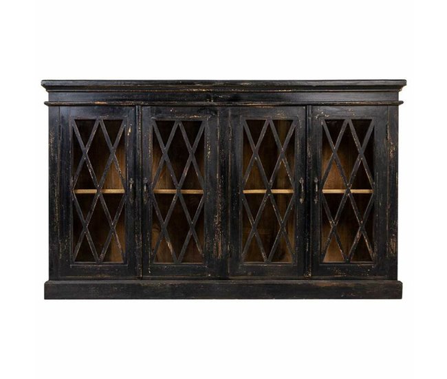 Conforama Aparador Alexandra House Living Negro Vidrio Madera De Mango 40 X 100 X 170 Cm