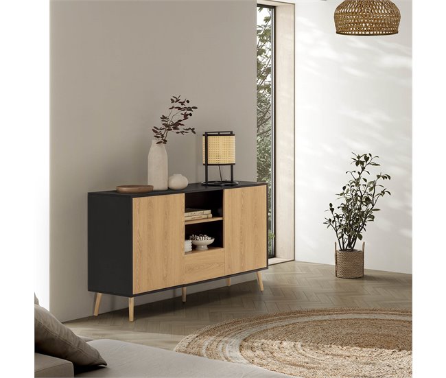 Conforama Aparador Apolo 2 Puertas 1 Cajón Color Negro/Madera