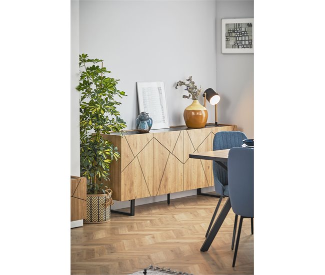 Conforama Aparador Bajo MILENA 3 Puertas Roble Y Negro