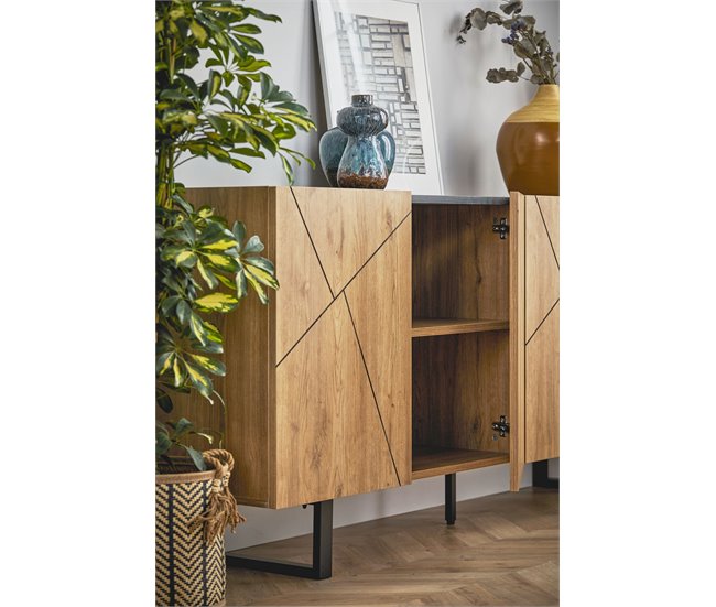 Conforama Aparador Bajo MILENA 3 Puertas Roble Y Negro