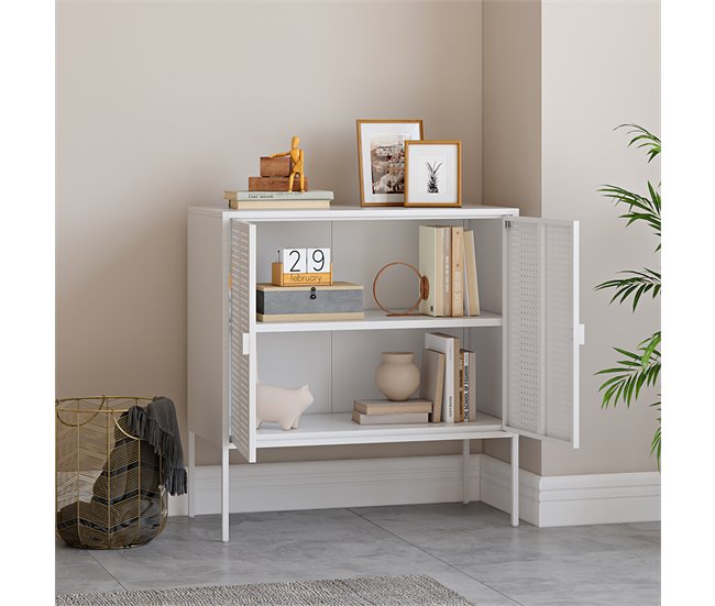 Conforama Aparador Castelli Con 2 Puertas Perforadas Acero 83x80x40cm - Blanco [en.casa]