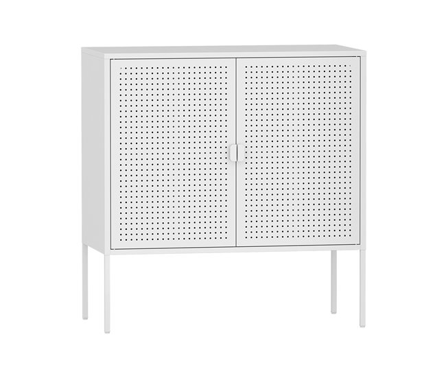 Conforama Aparador Castelli con 2 puertas perforadas acero 83x80x40cm - Blanco [en.casa]