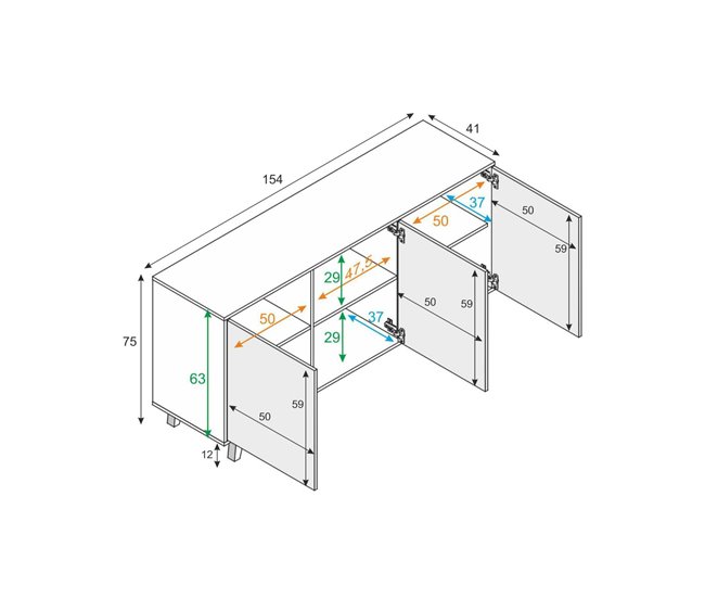 Conforama Aparador Dabello Buffet De Cocina Armario De Diseño Salón Aparador Moderno Con 3 Puertas Y Estantes 154x40h75 Cm Blanco Y Roble