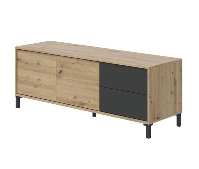 Conforama Aparador Daca Buffet De Salón Mueble TV Aparador Con Pies Para Salón Armario Moderno Con 2 Puertas 130x41h47 Cm Roble Anudado Y Antracita