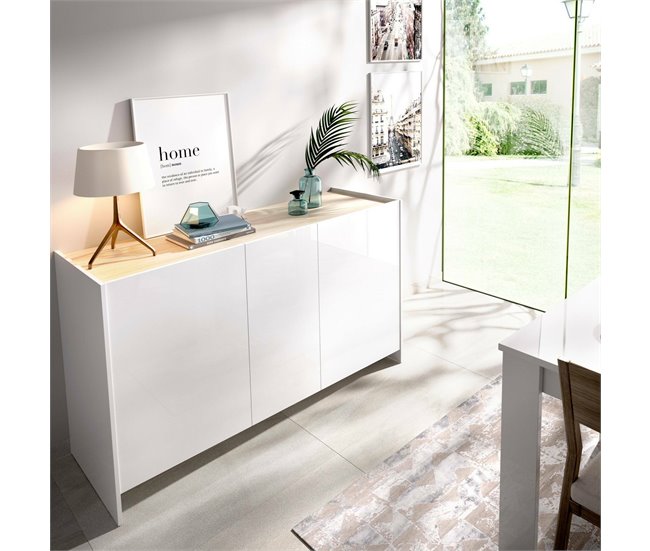 Conforama Aparador Dariol Buffet De Salón Aparador De Salón Moderno Con 3 Puertas 138x42h76 Cm Blanco Y Roble