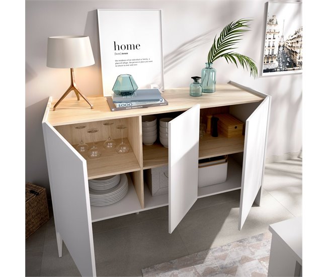 Conforama Aparador Dariol Buffet De Salón Aparador De Salón Moderno Con 3 Puertas 138x42h76 Cm Blanco Y Roble