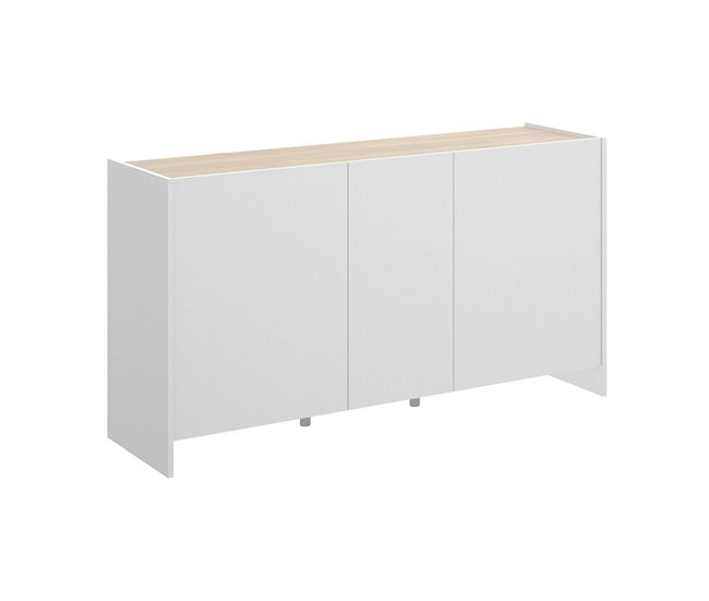 Conforama Aparador Dariol Buffet de salón Aparador de salón moderno con 3 puertas 138x42h76 cm Blanco y Roble